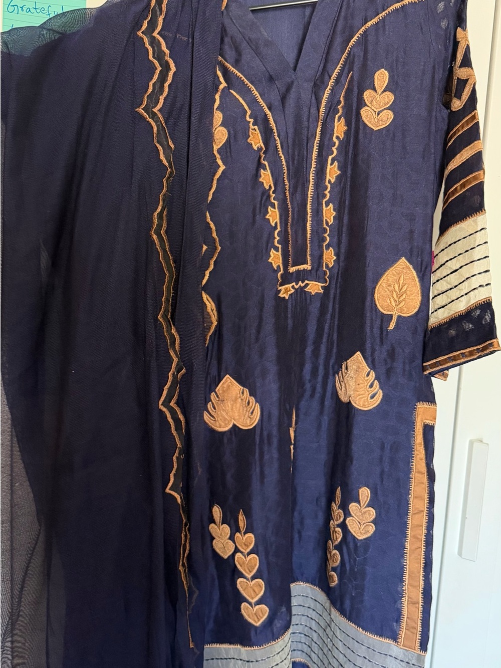 Navy Embroidered 3 piece suit with Gold Motifs
